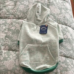 Green Dog Hoodie with Ribbed Cuffs and Soft Fleece